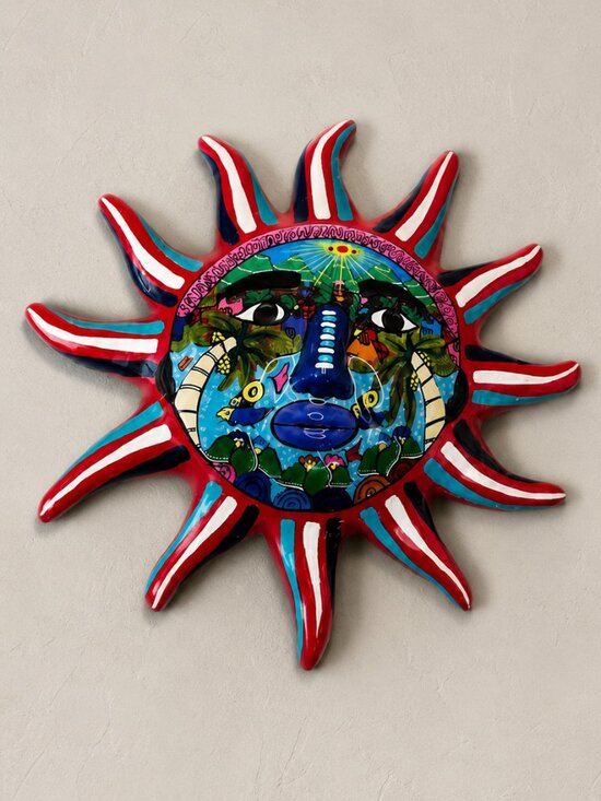 Isidoro Mexico Other - Isidoro Mexican Terracotta Sun Wall Art Hand Painted Ceramic Sun Face Plaque 10”